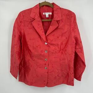 Rafael Womens Jacket Size 8 Silk Coral Embroidered Blazer Boho Artsy‎ Statement